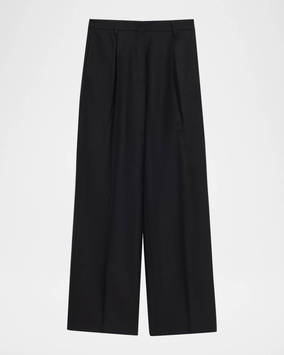 Portias Herringbone Wool Straight-Leg Pants